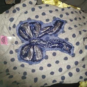 Girls Gray Blue Polkadot Glitter Ribbon Tee